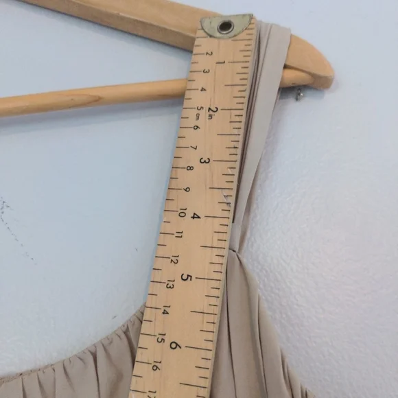 Anne Klein Dress Fit Flare Baby Doll Midi Size 12P Beige Pleated Lined Summer - Picture 10 of 13